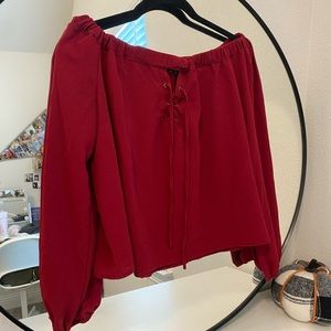 Burgundy blouse set, both off the shoulder in size L.